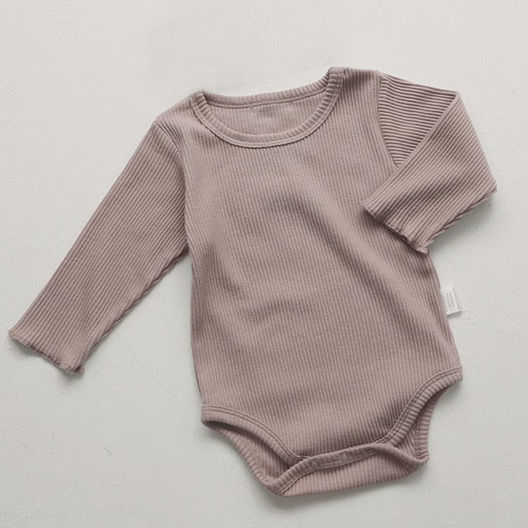 長袖ロンパース gray khaki romper / 66cm ベビー シンプル ベーシック フリル 長袖 ロンパース リボン ヘアバンド ユニセックス 2647A