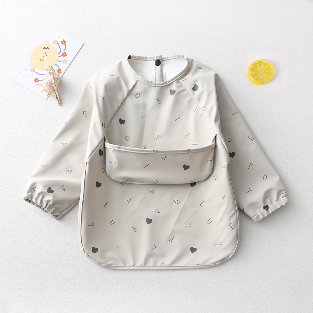 よだれかけ gray letters / S Long Sleeve PU Waterproof Bib 長袖 PU 防水 お食事エプロン【mh0012236】