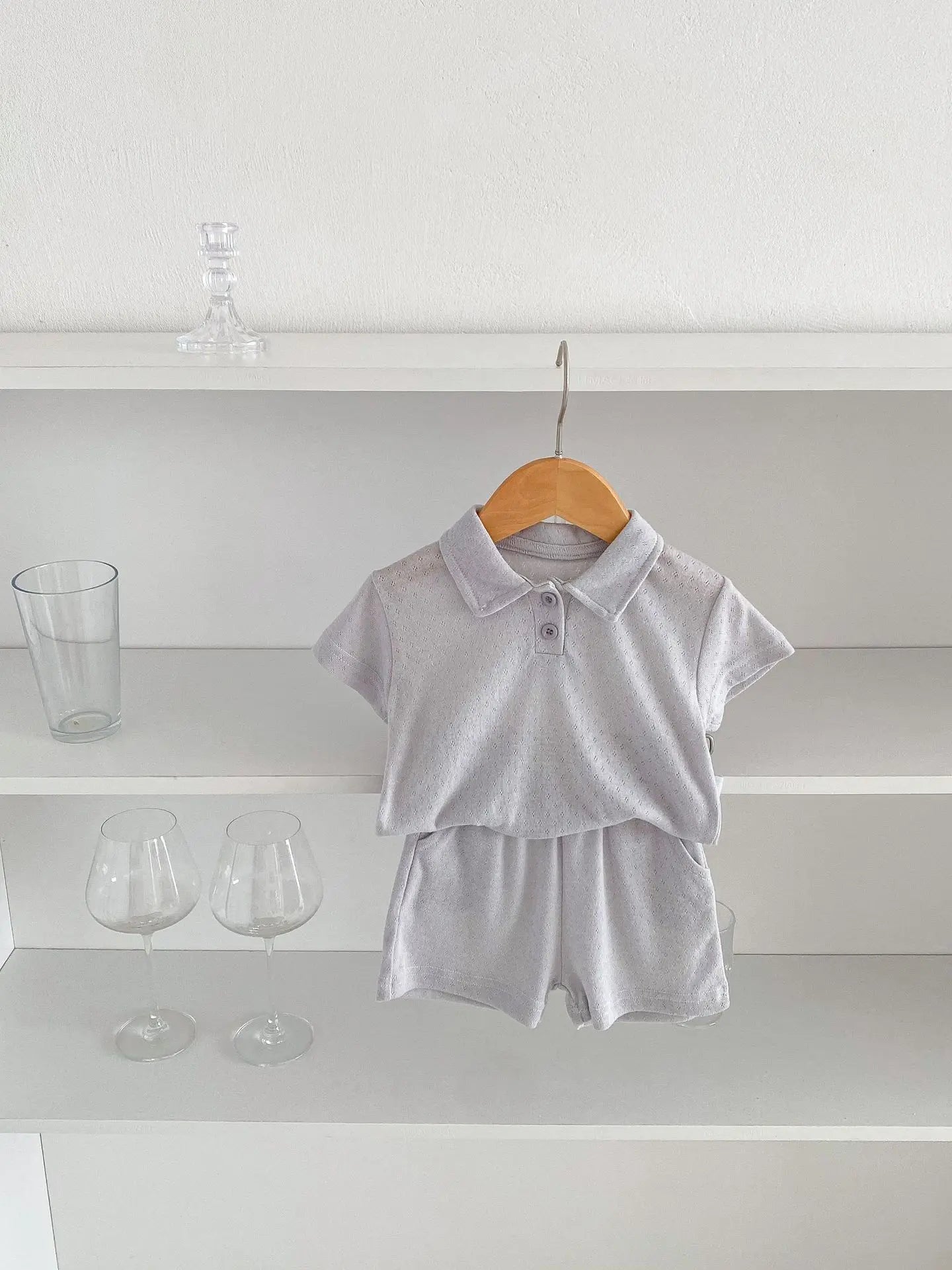 半袖セットアップ gray set / 6M  66CM ベビーロンパース/セットアップ 2点セット 半袖ポロシャツボディスーツ/半袖ポロシャツ+ショートパンツ 2カラー【mh0005459】