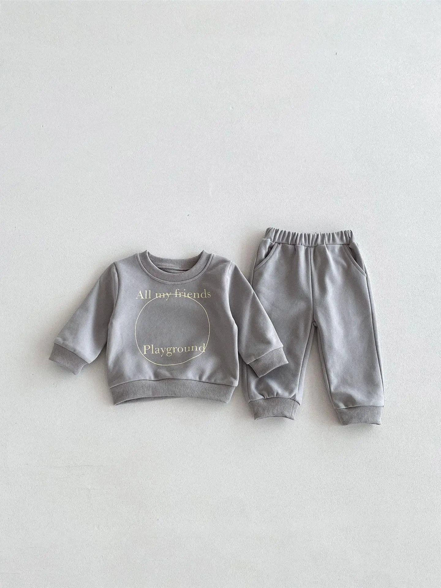 長袖セットアップ gray set / 9M  73cm ベビーキッズセットアップ 2点セット スウェットシャツ+スウェットパンツ レターロゴプリント 2カラー