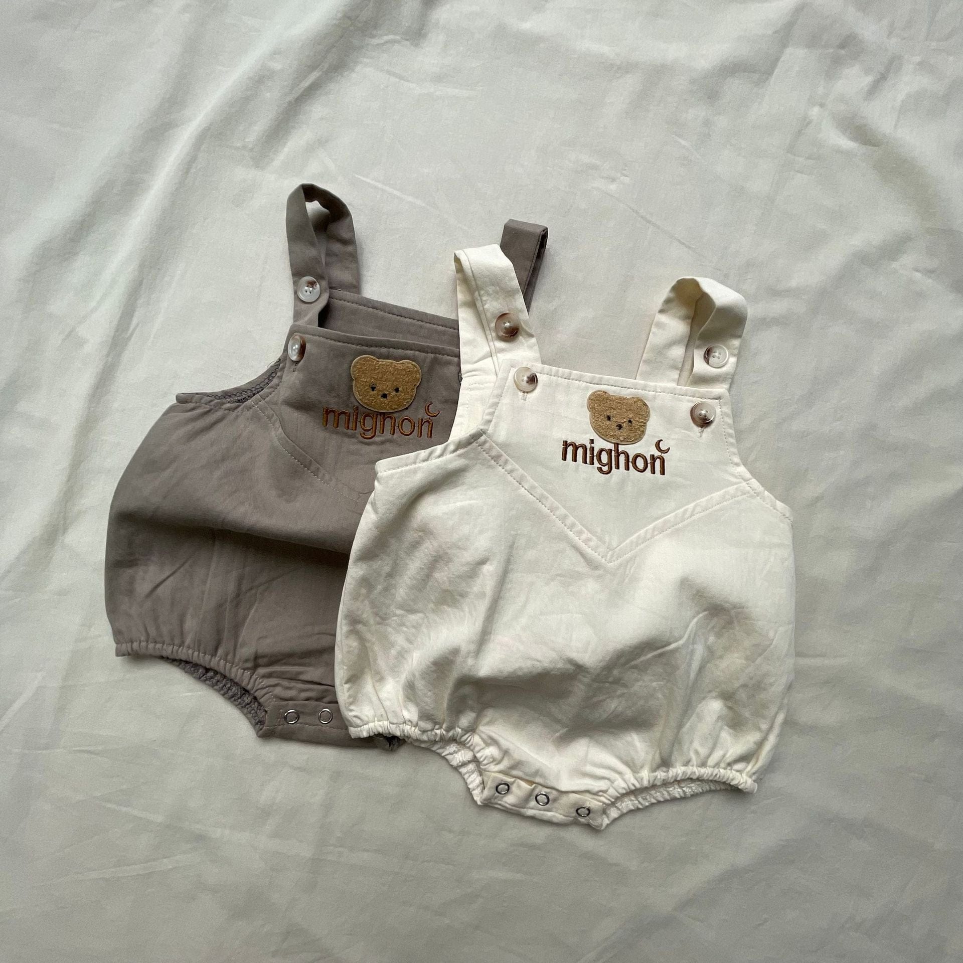 半袖セットアップ Gray strap / 66cm ボーダー半袖Tシャツ/ベアくまサスペンダーロンパース【mh0009425】