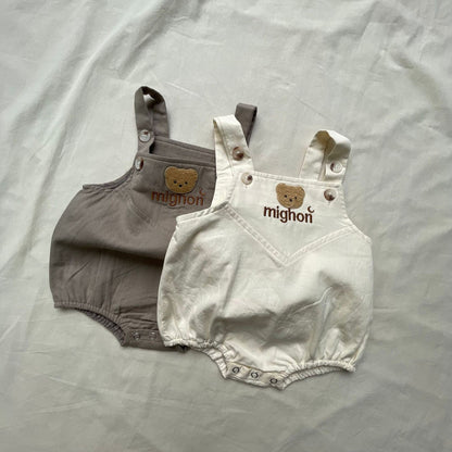 半袖セットアップ Gray strap / 66cm ボーダー半袖Tシャツ/ベアくまサスペンダーロンパース【mh0009425】