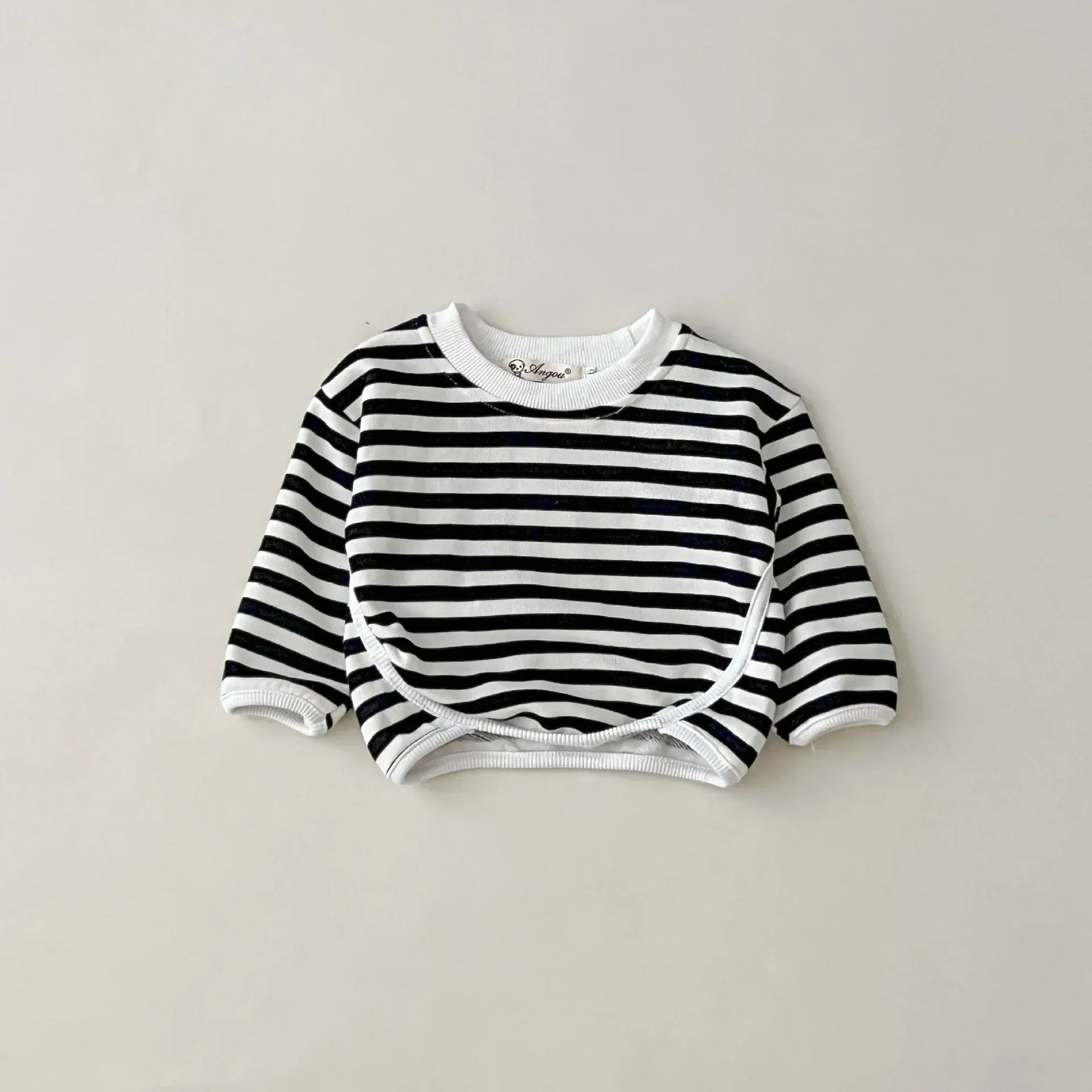 長袖セットアップ gray striped / 6M  66CM ベビートップス/ジャンプスーツ ボーダー長袖Tシャツ/うさぎオーバーオールロンパース【mh0006801】