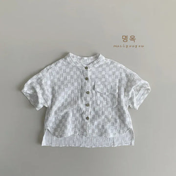 半袖シャツ・ブラウス gray white / 12M  80cm / 取り寄せ（7〜30日） キッズトップス 半袖スタンドカラーシャツ チェック 2カラー