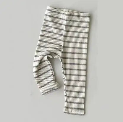 レギンスパンツ gray white striped / 6M  66CM ベビーパンツ レギンスパンツ ボーダー 無地 シンプルベーシック【mh0004786】