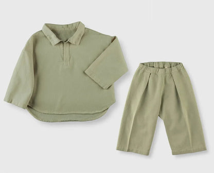 長袖セットアップ green / 12M  80cm キッズセットアップ 2点セット 長袖ポロシャツ ロングパンツ 3カラー