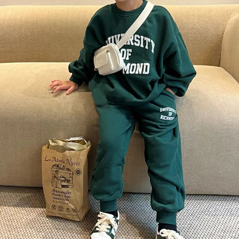 長袖セットアップ Green / 12M  80CM キッズセットアップ 2点セット レターロゴプリント長袖スウェットシャツ+スウェットロングパンツ【mh0008554】