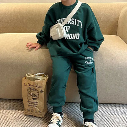 長袖セットアップ Green / 12M  80CM キッズセットアップ 2点セット レターロゴプリント長袖スウェットシャツ+スウェットロングパンツ【mh0008554】