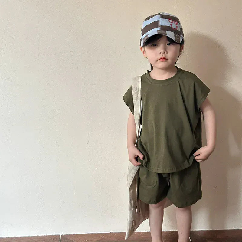 半袖セットアップ green / 12M  80cm キッズセットアップ 2点セット ショートスリーブTシャツ+ショートパンツ 2カラー