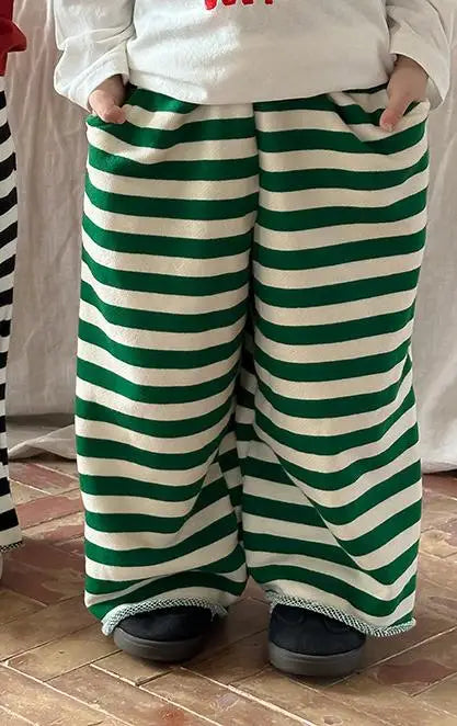 ロングパンツ・スウェットパンツ Green / 24M  90CM キッズパンツ ボーダーワイドレッグルーズパンツ 3カラー【mh0006902】