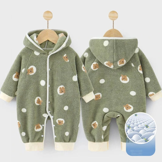 アウタージャンプスーツ green / 6-9M 73cm ベビーアウタージャンプスーツ フリースプリントフーディ長袖ロンパース【mh0007883】