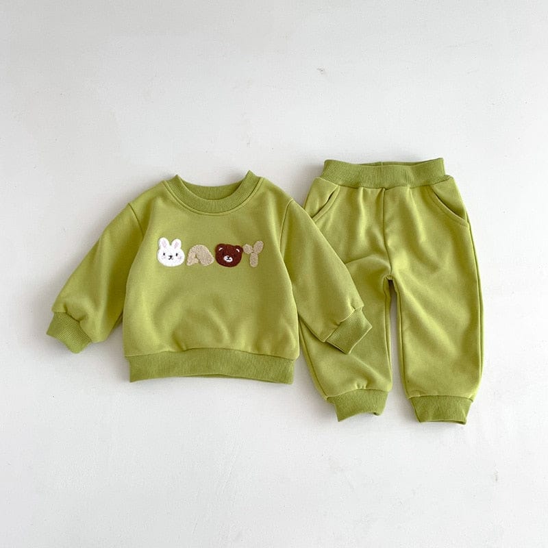 長袖セットアップ green / 66cm ベビー アニマル 刺繍 セットアップ スウェット トレーナー パンツ 3カラー ボーイズ