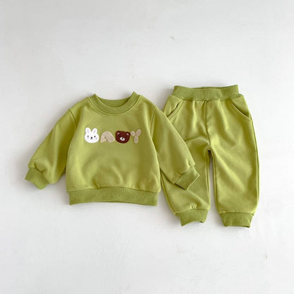 長袖セットアップ green / 66cm ベビー アニマル 刺繍 セットアップ スウェット トレーナー パンツ 3カラー ボーイズ