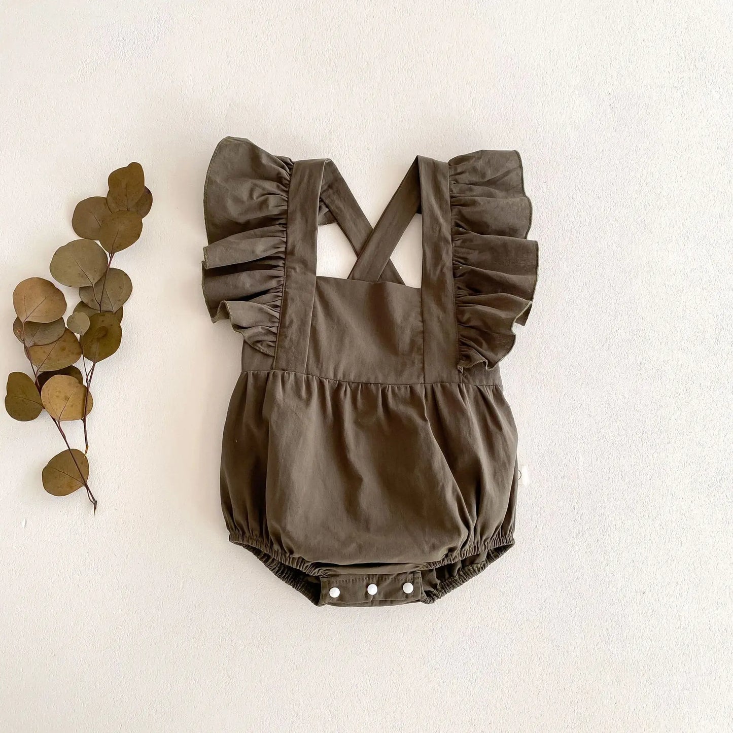 半袖ロンパース Green / 66cm ベビーロンパース バタフライスリーブ フリルサスペンダーロンパース エプロンボディスーツ 5カラー【mh0004480】