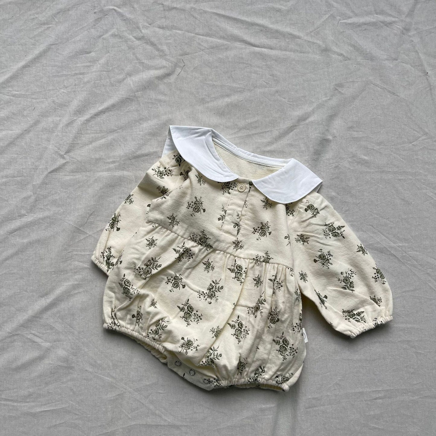 長袖ロンパース Green / 66cm 長袖ロンパース 丸襟フラワープリントベビーボディスーツ【mh0009279】