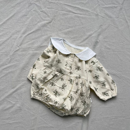 長袖ロンパース Green / 66cm 長袖ロンパース 丸襟フラワープリントベビーボディスーツ【mh0009279】