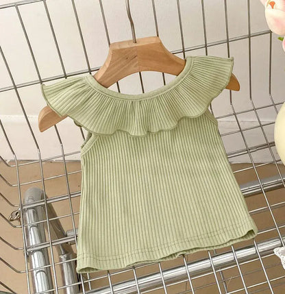 タンクトップ・キャミソール・ノースリーブトップス green / 66cm ベビートップス フリルカラー ノースリーブTシャツ 5カラー