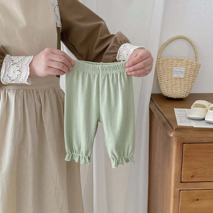 ロングパンツ・スウェットパンツ Green / 6M  66CM ベビーパンツ フリルルーズパンツ シンプルベーシック パステル 4カラー【mh0005434】