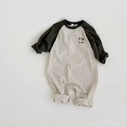 長袖ロンパース Green / 6M  66CM ベビーロンパース パッチワークラグランスリーブ長袖ジャンプスーツ【mh0008839】