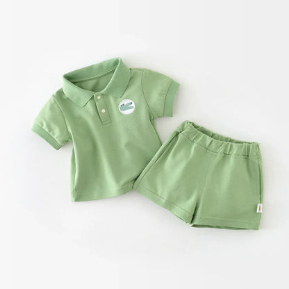 半袖セットアップ green / 73cm ベビーセットアップ 2点セット 半袖ポロシャツ+ショートパンツ 2カラー