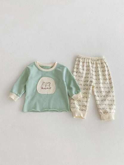 長袖セットアップ Green / 73cm 6-9M ベビーキッズセットアップ 2点セット アニマル柄長袖Tシャツ+レターロゴプリントロングパンツ 2カラー【mh0007099】