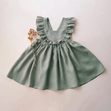 ノースリーブワンピース Green / 73cm キッズワンピース フリルコットンリネン ノースリーブワンピース【mh0005750】