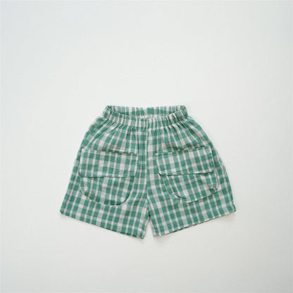 ハーフパンツ・ショートパンツ Green / 80cm Plaid Large Pocket Casual Shorts チェック柄 ビッグポケット ショートパンツ【mh0012237】
