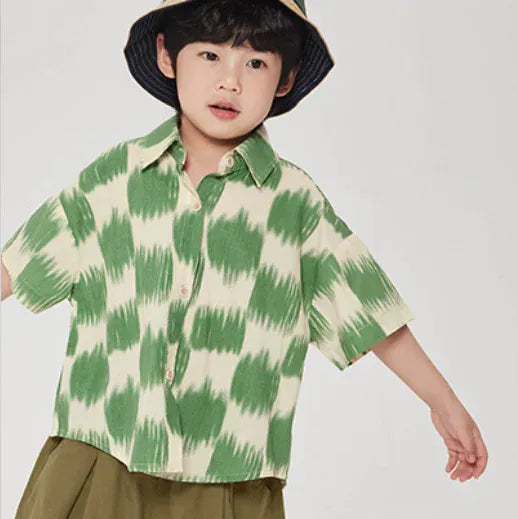 半袖シャツ・ブラウス green / 90cm 1-2y キッズトップス 半袖シャツ チェック 2カラー