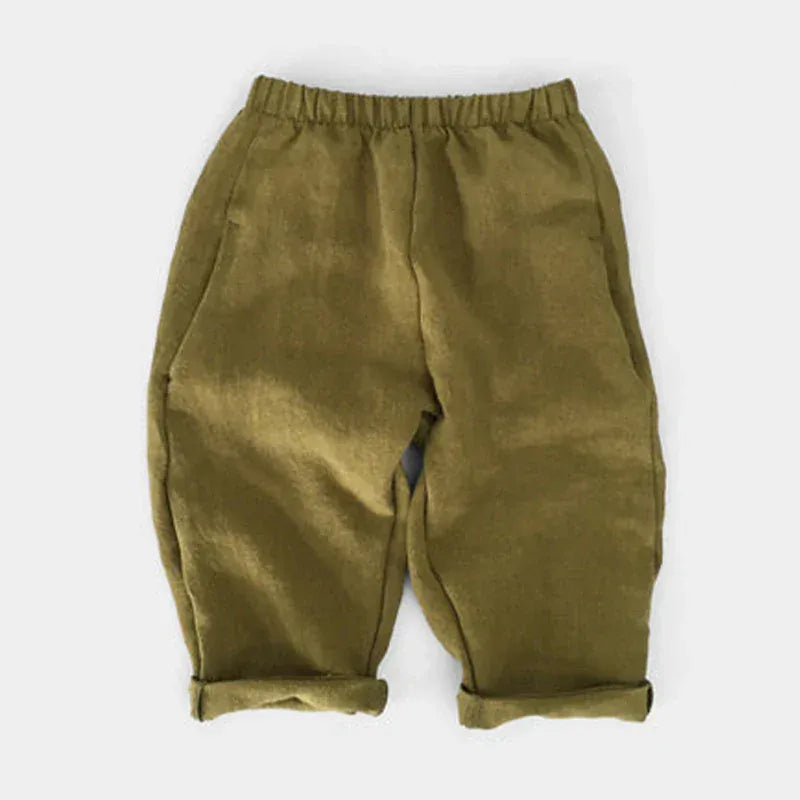 ロングパンツ・スウェットパンツ Green / 90cm キッズパンツ コットンリネン ルーズパンツ シンプルベーシック 3カラー【mh0006286】