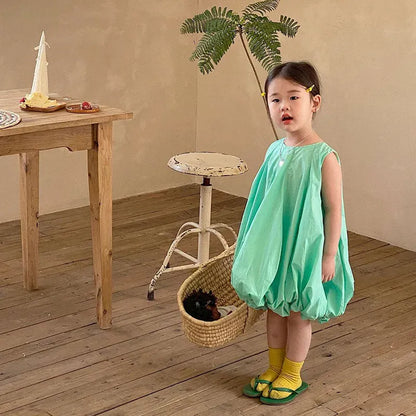 ノースリーブワンピース Green / 90cm キッズワンピース ノースリーブバルーンワンピース 4カラー【mh0005761】