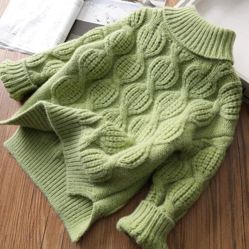 ニット・セーター green / 90cm / 取り寄せ（7〜21日） キッズセーター タートルネック ニット ケーブル編み ざっくりプルオーバー 4カラー ガールズ 女の子 子供服