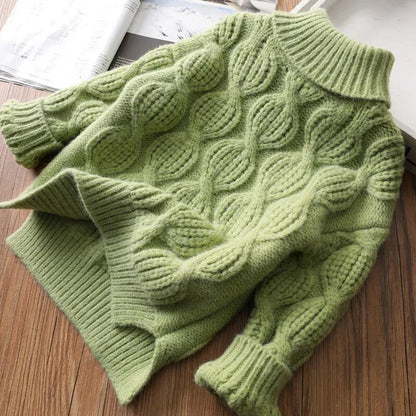 ニット・セーター green / 90cm / 取り寄せ（7〜21日） キッズセーター タートルネック ニット ケーブル編み ざっくりプルオーバー 4カラー ガールズ 女の子 子供服