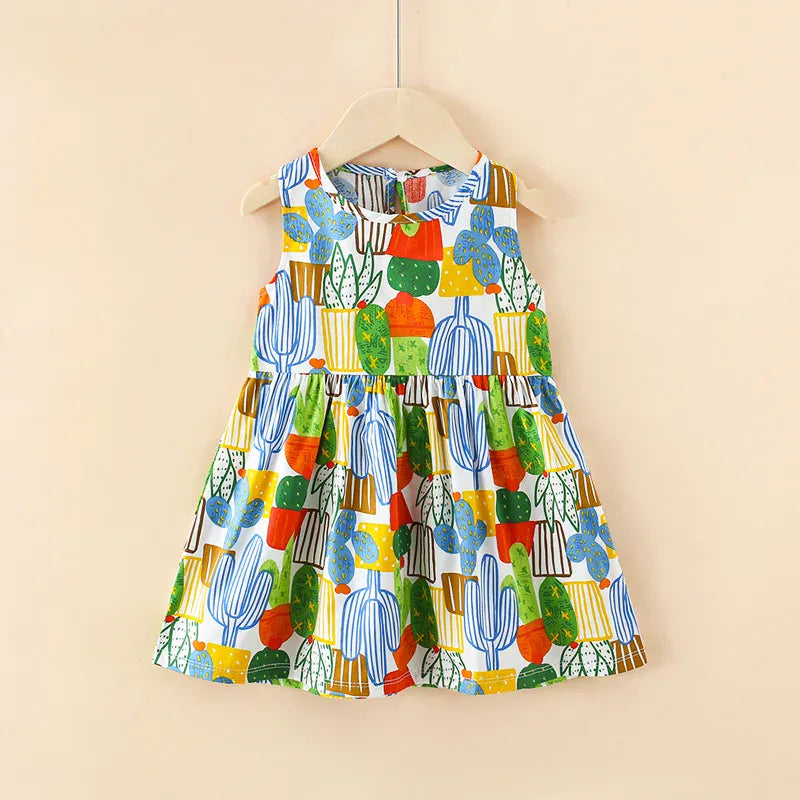 ノースリーブワンピース Green / 90cm キッズワンピース ノースリーブプリントワンピース アニマル/幾何学/フラワープリント【mh0005973】