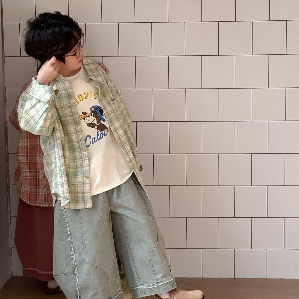 長袖シャツ・ブラウス Green / 90cm キッズトップス レトロチェック長袖シャツブラウス【mh0009101】