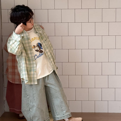 長袖シャツ・ブラウス Green / 90cm キッズトップス レトロチェック長袖シャツブラウス【mh0009101】