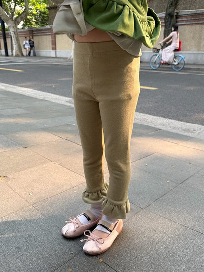 レギンスパンツ Green / 90cm 裾フリルガーリーレギンスパンツ【mh0010585】