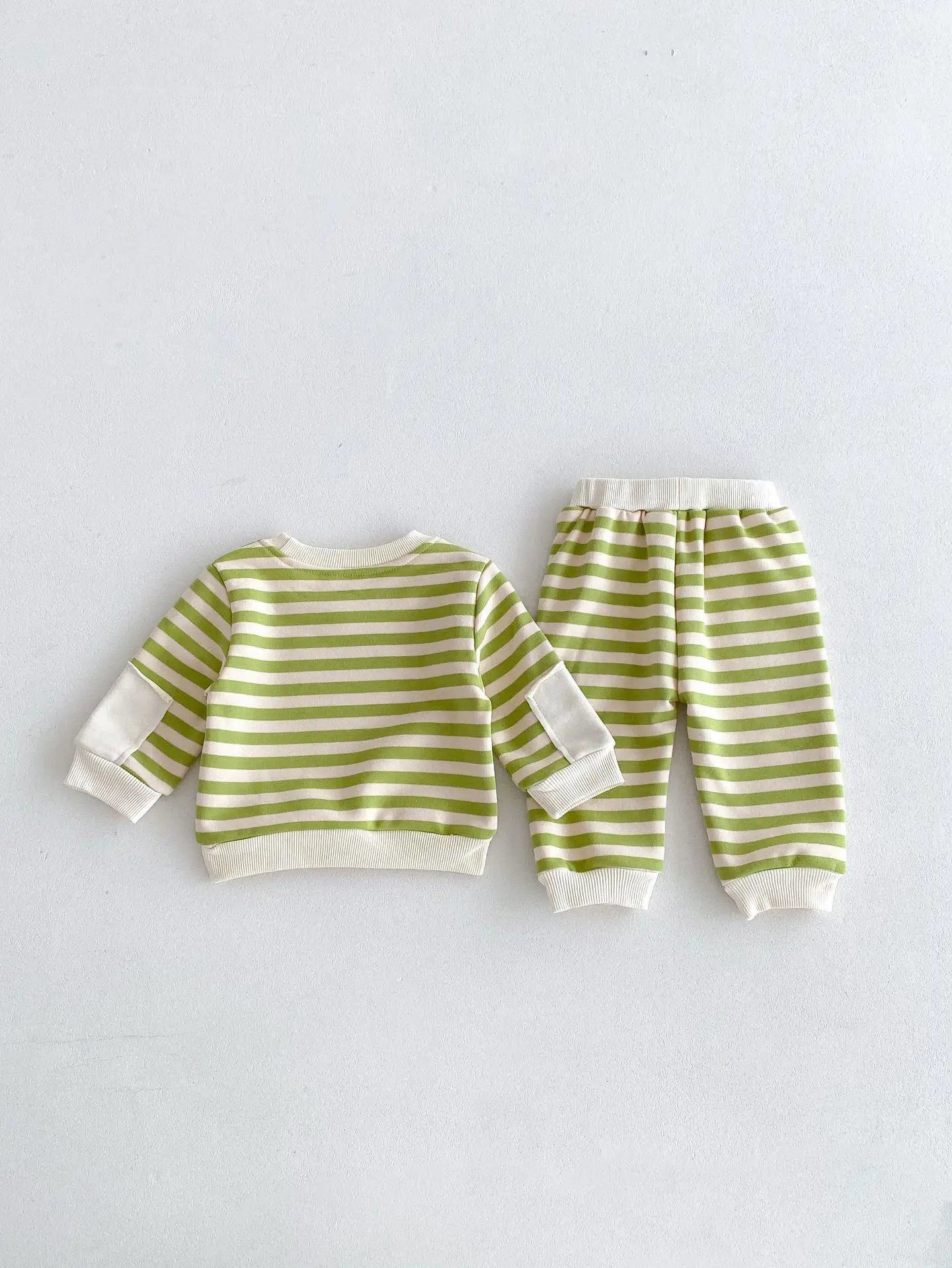 長袖セットアップ Green / 9M  73CM ベビーキッズセットアップ 2点セット ボーダー 長袖スウェットシャツ+ロングパンツ 2カラー【mh0006366】
