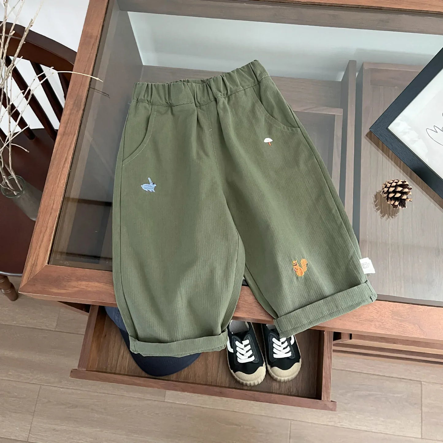 ロングパンツ・スウェットパンツ Green / 9M  73CM ベビーキッズパンツ 刺繍ロングワイドルーズパンツ【mh0008614】