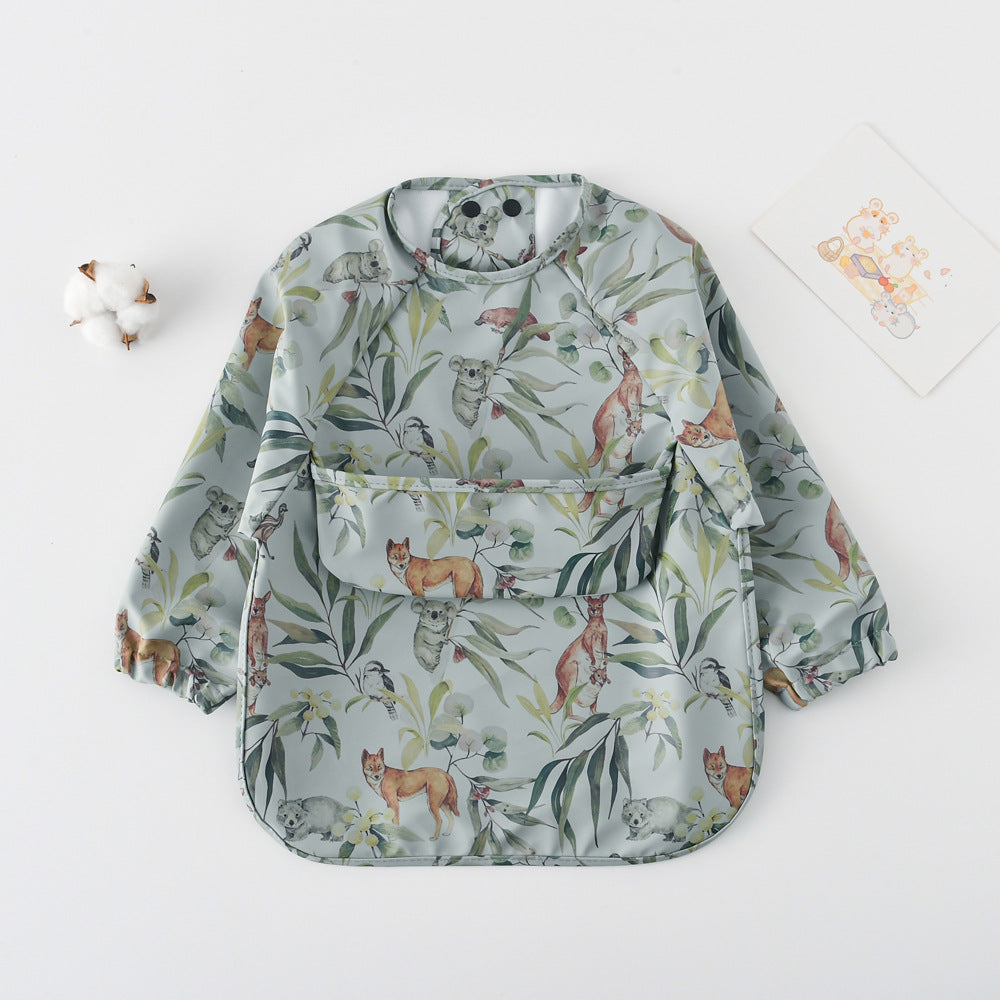 よだれかけ Green kangaroo bear / S Long Sleeve PU Waterproof Bib 長袖 PU 防水 お食事エプロン【mh0012236】