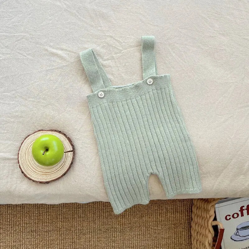 長袖セットアップ green overalls / 6M  66CM ベビートップス/サロペット ボーダー長袖Tシャツ/ニットサスペンダーパンツ【mh0008683】