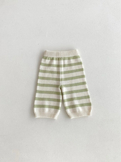 長袖セットアップ green pant / 73cm 6-9M ベビーキッズカーディガン/パンツ ベアくまワッペンボーダー襟付きニットジャケット/ニットロングパンツ 2カラー【mh0007415】