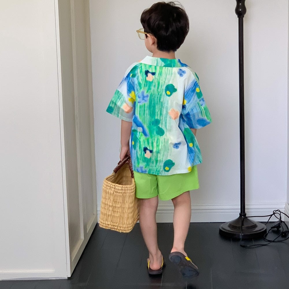 ノースリーブワンピース green shirt / 24M/90cm キッズ カラフル ボーイズ 半袖 シャツ ガールズ キャミソール ワンピース ブルー リンク 兄弟 姉妹 お揃い コーデ 5958C