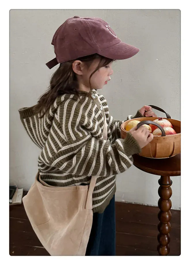 ニット・セーター green stripe / 80cm キッズセーター ニットフーディ プルオーバー ボーダー コーヒー グリーン 2カラー ユニセックス 男の子 女の子 子供服