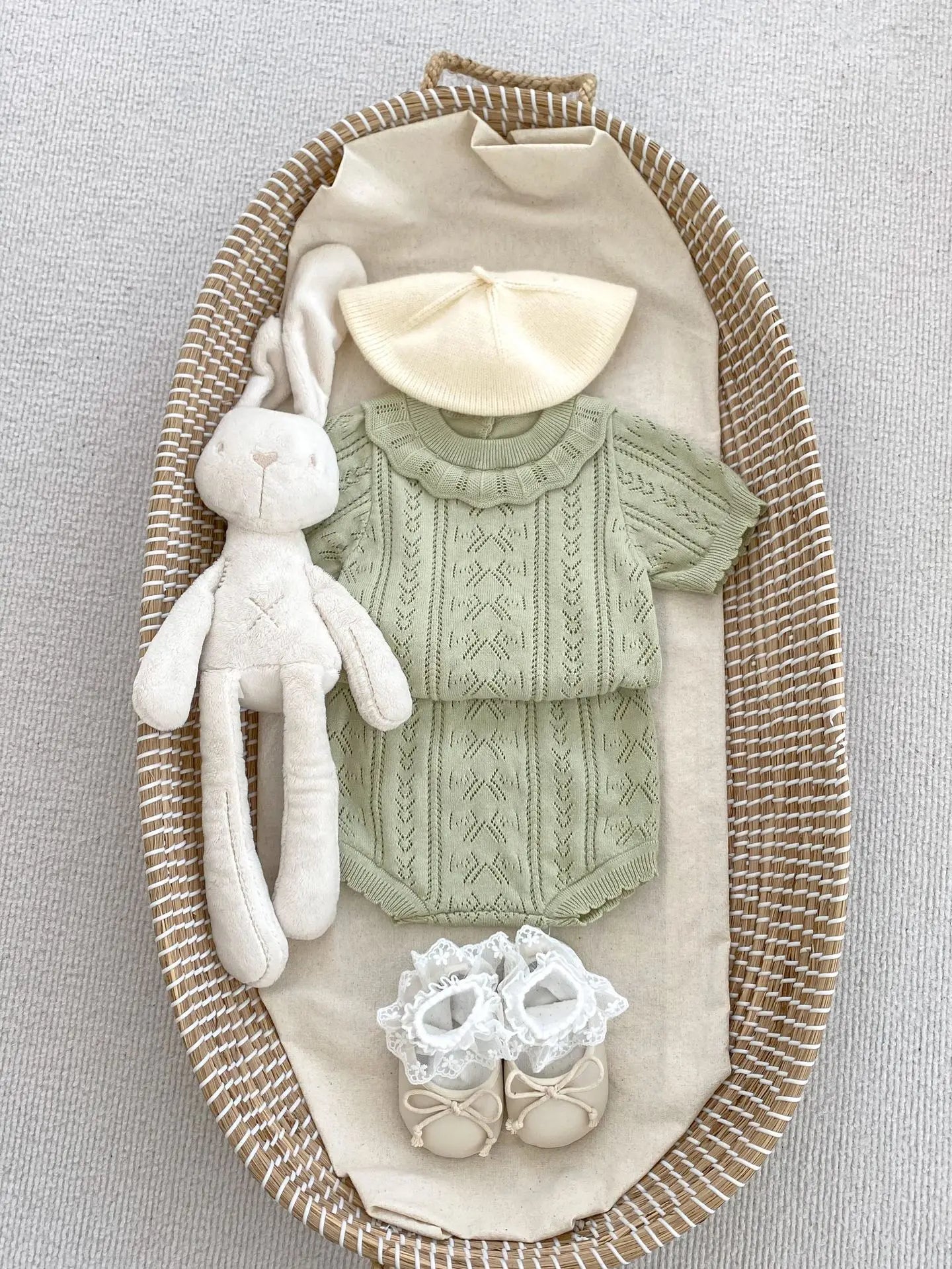 半袖セットアップ green suit / 6M  66cm ベビーセットアップ 2点セット レースニット 半袖ブラウス+ブルマパンツ 2カラー