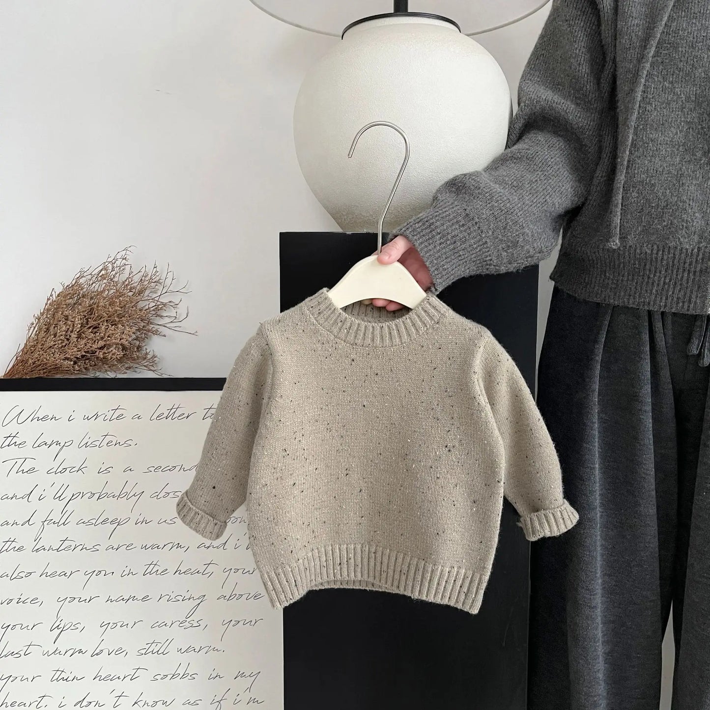 長袖セットアップ green sweater / 6M  66CM ベビーベスト/トップス/パンツ フェイクムートンボアフリースベスト/カラフルネップ長袖ニットセーター/ポンポン付きフリルニットパンツ【mh0008041】