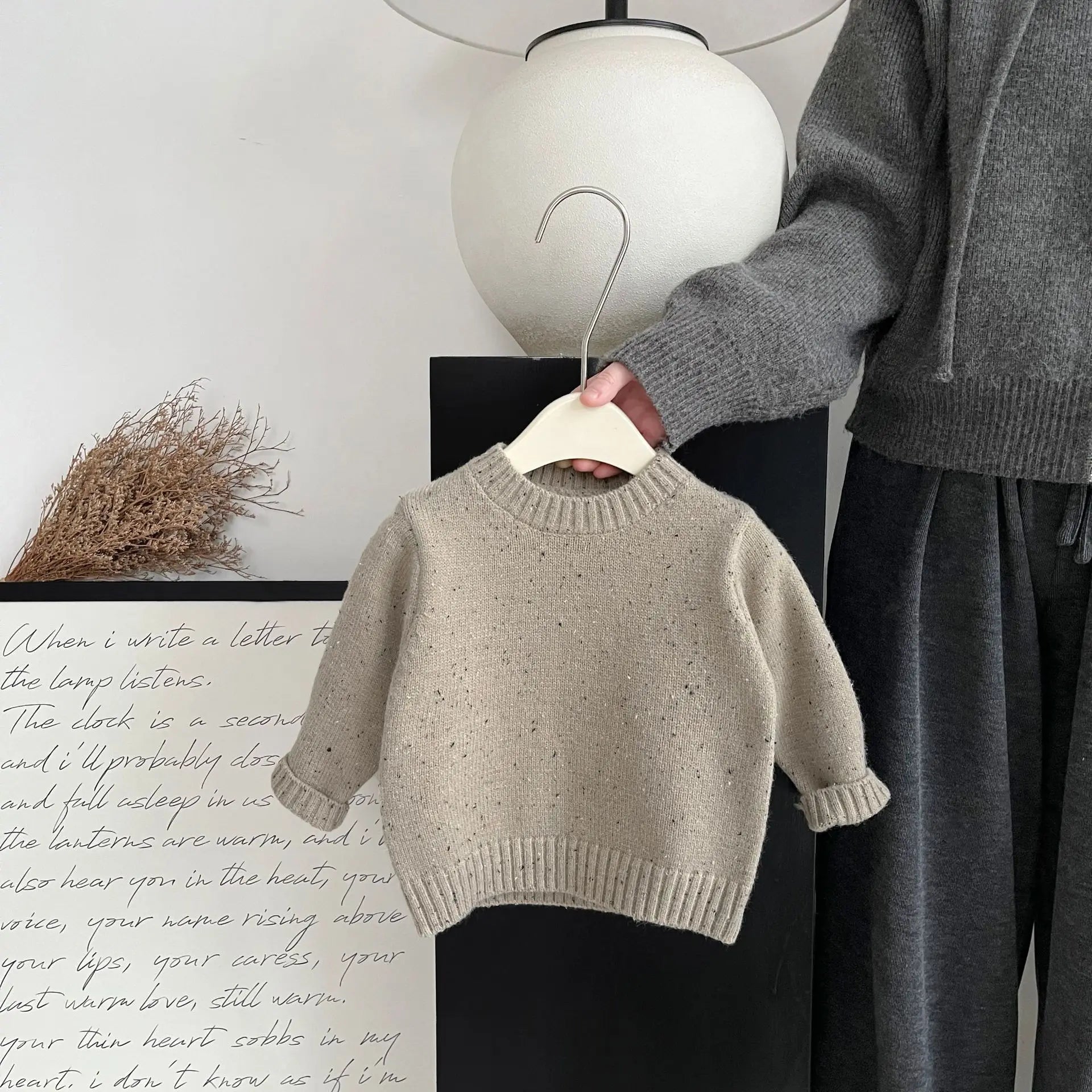 長袖セットアップ green sweater / 6M  66CM ベビーベスト/トップス/パンツ フェイクムートンボアフリースベスト/カラフルネップ長袖ニットセーター/ポンポン付きフリルニットパンツ【mh0008041】