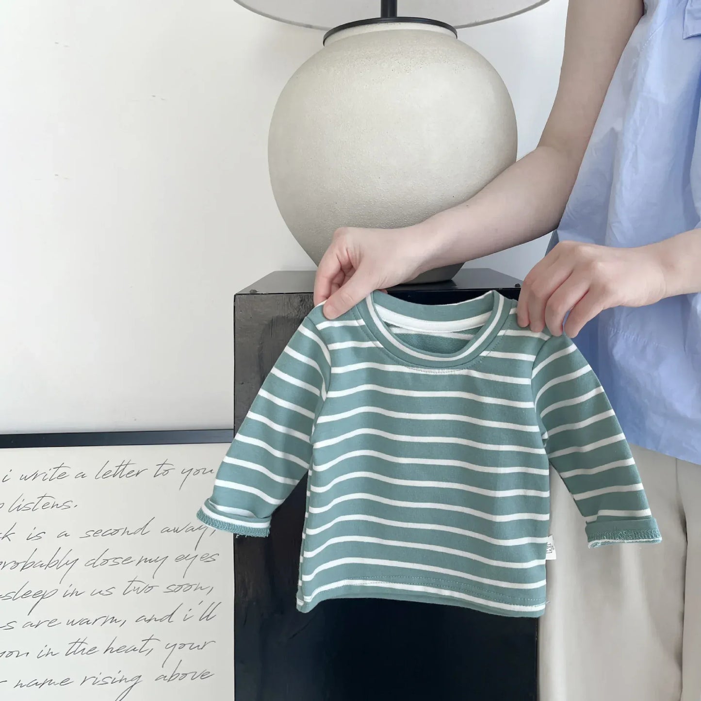 長袖セットアップ green tops / 6M  66CM ベビートップス/サロペット ボーダー長袖Tシャツ/ニットサスペンダーパンツ【mh0008683】