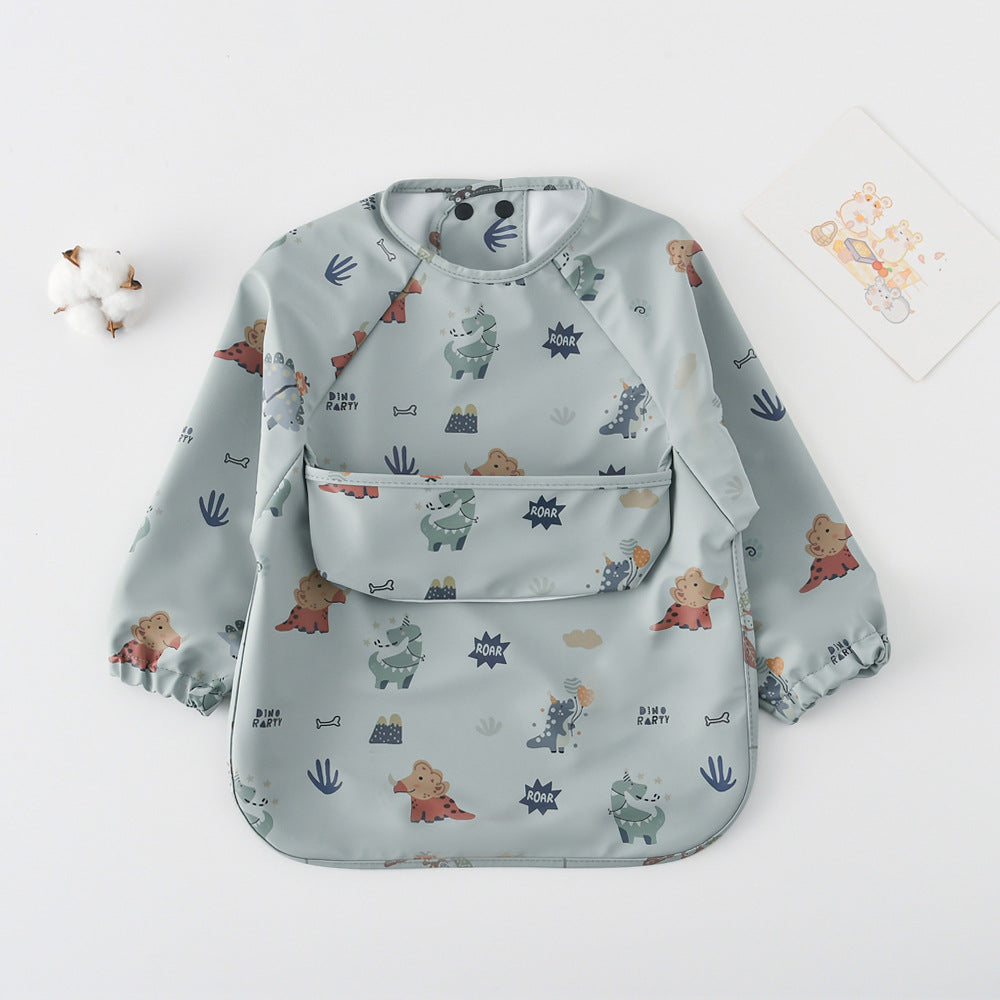 よだれかけ Green Triceratops / S Long Sleeve PU Waterproof Bib 長袖 PU 防水 お食事エプロン【mh0012236】
