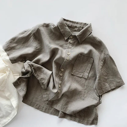 半袖シャツ・ブラウス grey / 12M 80cm キッズトップス 半袖シャツ ルーズシルエット シンプルベーシック 2カラー