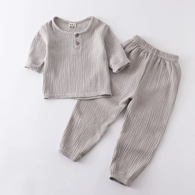 長袖セットアップ grey / 12M 80cm キッズセットアップ 2点セット 長袖シャツ+ロングルーズパンツ シンプルベーシック 5カラー【mh0005894】